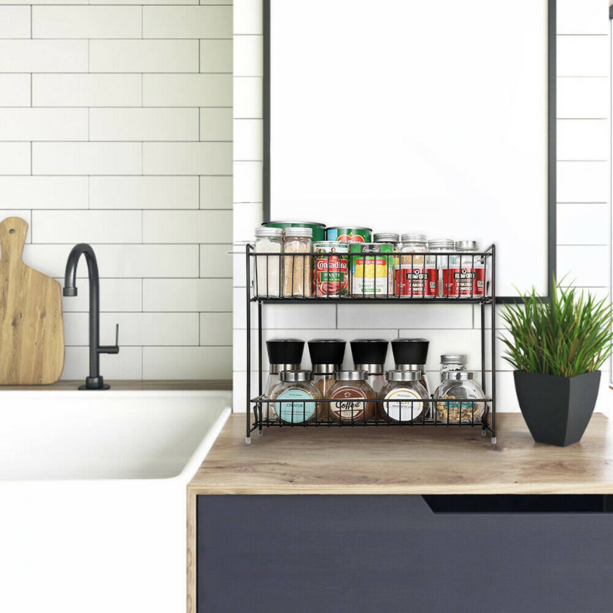 NEX™ 2-Tier Black Kitchen Countertop Spice Rack Organizer